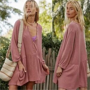 Free People Beach Blossom Button Up T-Shirt Mini Dress XS